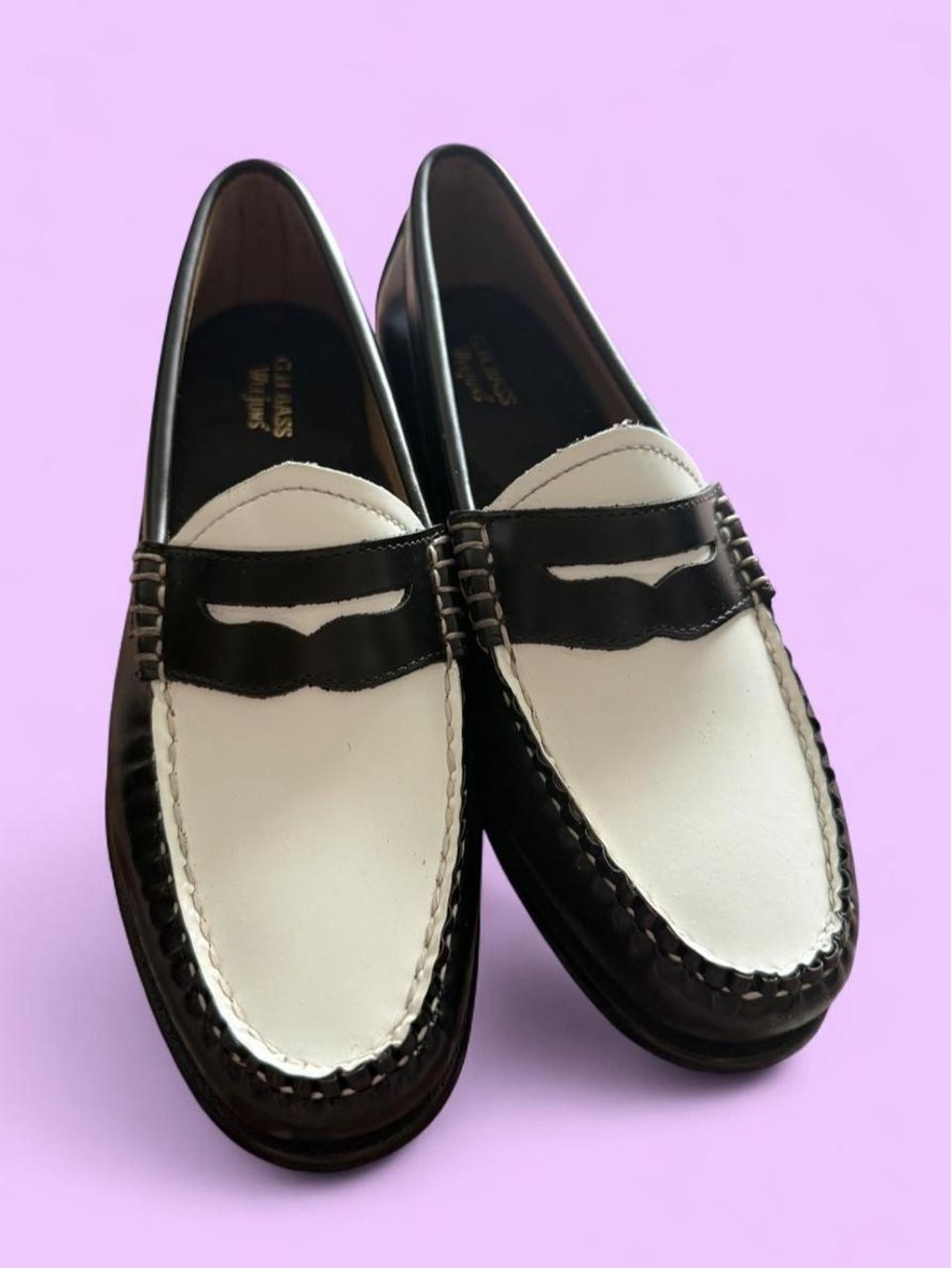 G.H. Bass Weejuns Black and White Leather Penny Loafers